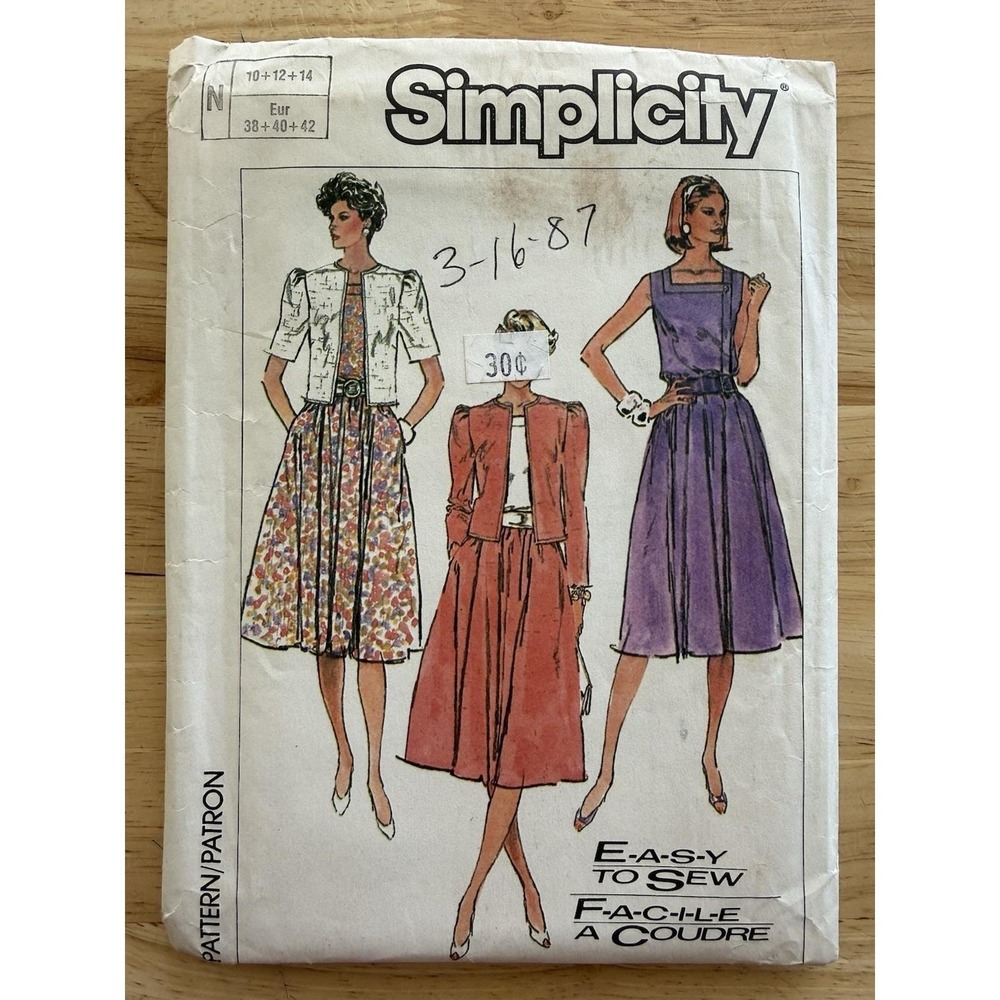 Simplicity Easy To Sew Pattern 7442 Misses' Dress & Unlined Jacket Size 10-14 UC